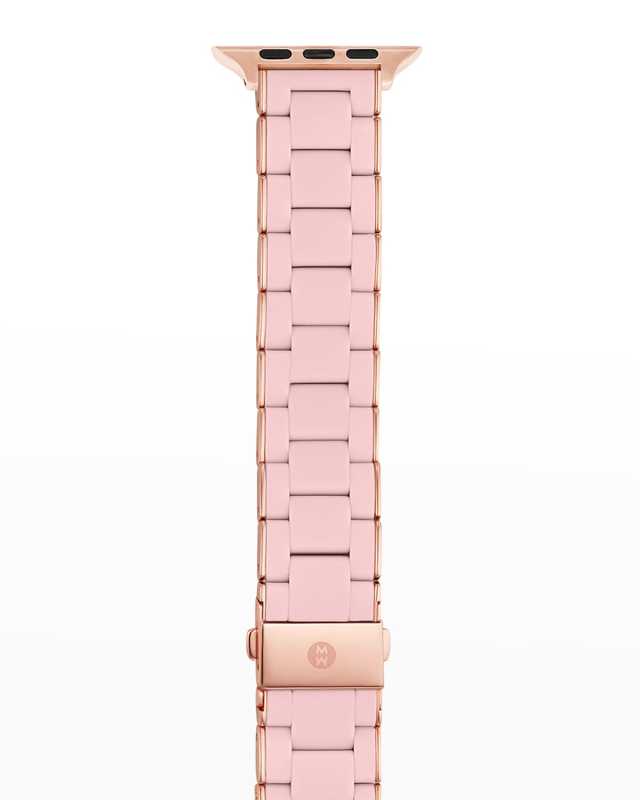 Silicone 3-Link Pink Gold Interchangeable Apple Watch Bracelet Strap, Barely Pink